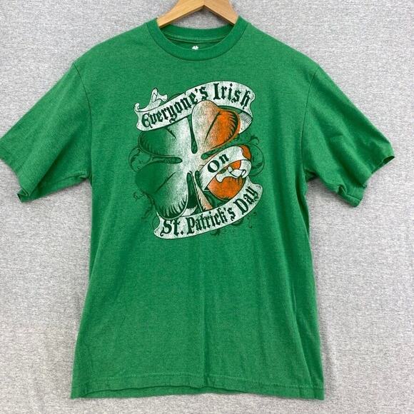 St Patricks Day Tshirt Mens Medium 38-40 Green Everyones Irish Tee Short Sleeve - Picture 1 of 7